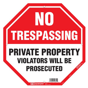 Hy-Ko OCT-110 No Trespassing Sign, Octagon, Black/White Legend