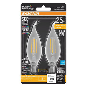 Sylvania 40854 Natural LED Bulb, B10 Bent Tip Lamp, 25W Equivalent, E12 Lamp Base, Dimmable, Clear