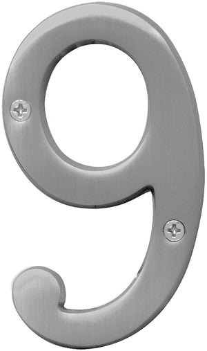 Hy-Ko Prestige Series BR-43SN/9 House Number 9, 4 In H, Nickel, Solid Brass
