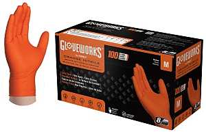 Gloveworks GWON44100 Heavy-Duty Disposable Gloves, M, Nitrile, Powder-Free, Orange, 9-1/2 in