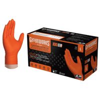Gloveworks GWON46100 Heavy-Duty Disposable Gloves, L, Nitrile, Powder-Free, Orange, 9-1/2 in L