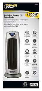 PowerZone Ceramic Tower Heater, 12.5A, 120V, 750/1500W, 2 Heat Settings, Grey (KPT-2000BN)
