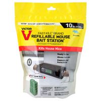 Victor M922 Mouse Bait Station with 9 Bait Block Refills and Disposable Gloves, 2-Opening, Plastic