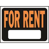 Hy-Ko Hy-Glo Series Identification Sign, 8.5 x 12 in, Rectangular, "FOR RENT," Fluorescent Orange