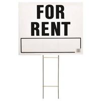Hy-Ko Rectangular Lawn Sign - "For Rent," Black Text on White Background, 24" W x 19" H