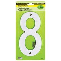 Hy-Ko 30800 Series Reflective Sign, 6" H Character 8, Black/Silver Plastic