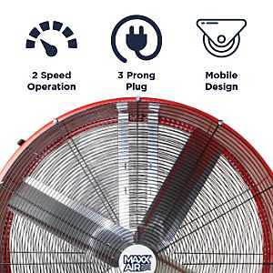 MaxxAir Portable Drum Fan, 120V, 2-Speed, 10,100 to 18,000 CFM, Black/Red (BF48BDRED)