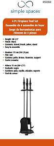 Simple Spaces 4-Piece Fireplace Tool Set, Black