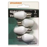Sylvania 13544 Incandescent Lamp, White, 7W, Candelabra E12 Base, C7, 33 Lumens, 2850K Color Temp