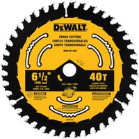 DEWALT DWA261240 Circular Saw Blade, 6-1/2 in Dia, 5/8 in Arbor, 40 Teeth, Tungsten Carbide Edge