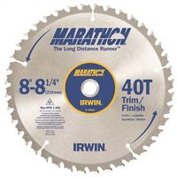 Irwin Marathon 14053 Table Saw Blade, 8-1/4" Dia, 5/8" Arbor, 40 Teeth, Carbide Cutting Edge
