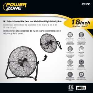 PowerZone 18" Floor Fan, 120VAC, 3-Speed, 3-Blade, 360° Rotating, Black (LF-18)