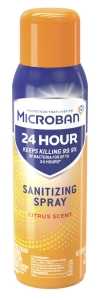 Microban 48626 Disinfectant Sanitizing Spray, 15 Fl-Oz, Aerosol, Citrus, Clear