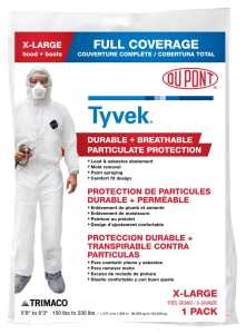 Trimaco COLORmaxx Protective Coveralls with Hood and Boots, XL, Zipper Closure, Tyvek, White