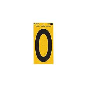 Hy-Ko Reflective Sign, 0 Character, 5 in H, Black on Yellow Vinyl (RV-75/0)