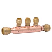 SharkBite Open Multi-Port Manifold Tee, 8.35" OAL, 3/4" Inlet, 3 x 1/2" Outlets, DZR Brass