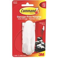 Command Large Designer Hook, 4.125 in L x 1.5 in W x 1.5 in H, 5 lb Capacity, White (17083)
