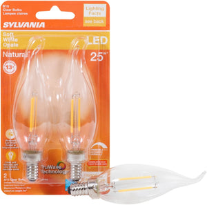 Sylvania 40854 Natural LED Bulb, B10 Bent Tip Lamp, 25W Equivalent, E12 Lamp Base, Dimmable, Clear