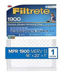 Filtrete Air Filter, 20" L x 16" W, MERV 13, 1900 MPR, Polypropylene Frame