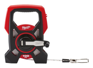 Milwaukee Long Tape, 100 ft L, 1/2 in W, Steel Blade, Black/Red (48-22-5201)