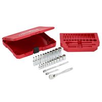 Milwaukee 48-22-9404 Ratchet and Socket Set, Alloy Steel, Chrome, 1/4 in Drive Size, SAE Measurement