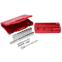 Milwaukee 48-22-9408 Ratchet and Socket Set, Steel, Chrome, 3/8 in Drive SAE 3/