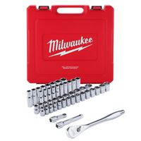 Milwaukee 48-22-9010 Ratchet and Socket Set, Alloy Steel, 1/2 in Drive Size, SAE, Metric