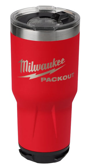 Milwaukee PACKOUT Tumbler, 30 Oz Capacity, Sliding Magnetic Lid, Metal, Red, Insulated