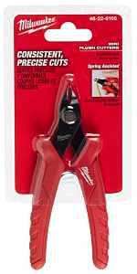 Milwaukee 48-22-6105 Mini Flush Cutter, 5 in OAL, Steel Jaw, Overmolded, Non-Insulated Handle, Red Handle