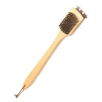 Omaha SP2483L Grill Brush, 3-1/4 in L Brush, 2 in W Brush, Stainless Steel Bristle, Wood Handle, Curved Handle, 18 in L
