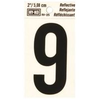 Hy-Ko Reflective Sign, Character 9, 2" Black Vinyl on Silver Background (RV-25/9)