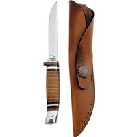 Case 379 Leather Hunter Utility Knife with Leather Sheath, 3.13 in L Blade, Brown/Tan Handle