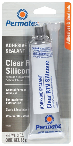Permatex Silicone Adhesive Sealant, Clear, 3 oz Tube, Paste (80050)