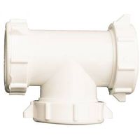 Plumb Pak PP55-6W Coupling Tee, 1-1/2 in, Slip-Joint, Plastic, White Plas Kitch Drain Tee