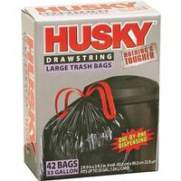 Husky HK33DS042B Trash Bag, 33 Gal Capacity, Poly, Black, 38CT