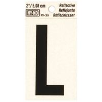 Hy-Ko Reflective Letter "L", 1.5" W x 3" H, Black Vinyl, 2" H Character