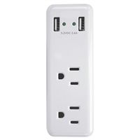 PowerZone ORUSB242 Outlet Charger, 2-USB Port, 2-Outlet, 2.4 A, White