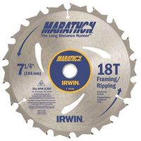Irwin Marathon 14028 Circular Saw Blade, 7-1/4" Dia, 18 Teeth, 5/8" Arbor, Carbide Edge