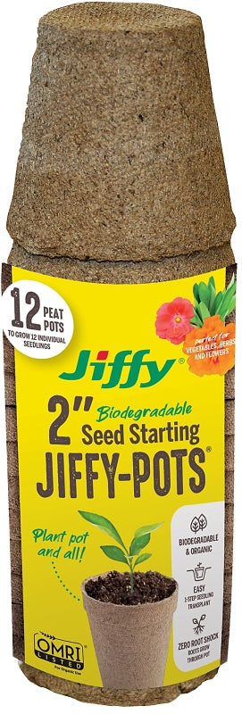 Jiffy JP212 Round Peat Pot, Brown, 12/PK