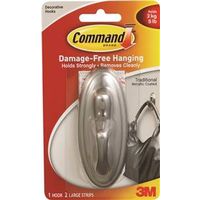 Command Decorative Hook, 5 lb, Single Hook, Plastic, Silver, Brushed Nickel (17053BN)