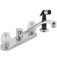 Delta Kitchen Faucet with Side Sprayer, 1.8 GPM, 2-Handle, Chrome, Deck, Knob Handle, Swivel Spout