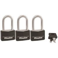 Master Lock Padlock, Keyed Alike, Large 1/4" Diameter Steel Shackle, 1-1/2" Height (141TRILF)