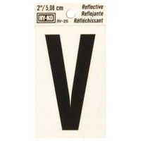 Hy-Ko Reflective Vinyl Letter "V", 1.5" W x 3" H, Black Character (RV-25/V)