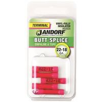 Jandorf 60934 Butt Splice Connector, 22 to 18 AWG, Vinyl Insulation, Copper Contact, Red, 5/PK