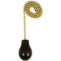 Jandorf 60318 Pull Chain, 12" Walnut Knob Pull Chain, Brass/Wood