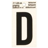 Hy-Ko Reflective Letter "D," 1.5" W x 3" H, Black Vinyl, 2" H Character