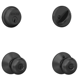 Schlage FB50 V PLY 622 Combination Lockset, Mechanical Lock, Knob Handle, Round Design, Matte Black