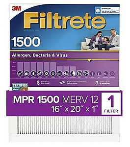 Filtrete 2000-4 Air Filter, 20" L x 16" W, MERV 12, 1500 MPR for Air Conditioner and Furnace