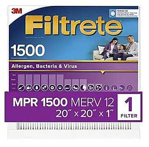 Filtrete 2002-4 Air Filter, 20" x 20", MERV 12, 1500 MPR for Air Conditioner and Furnace