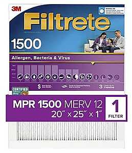 Filtrete 2003-4 Air Filter, 25" L x 20" W, 12 MERV, 1500 MPR for Air Conditioner and Furnace